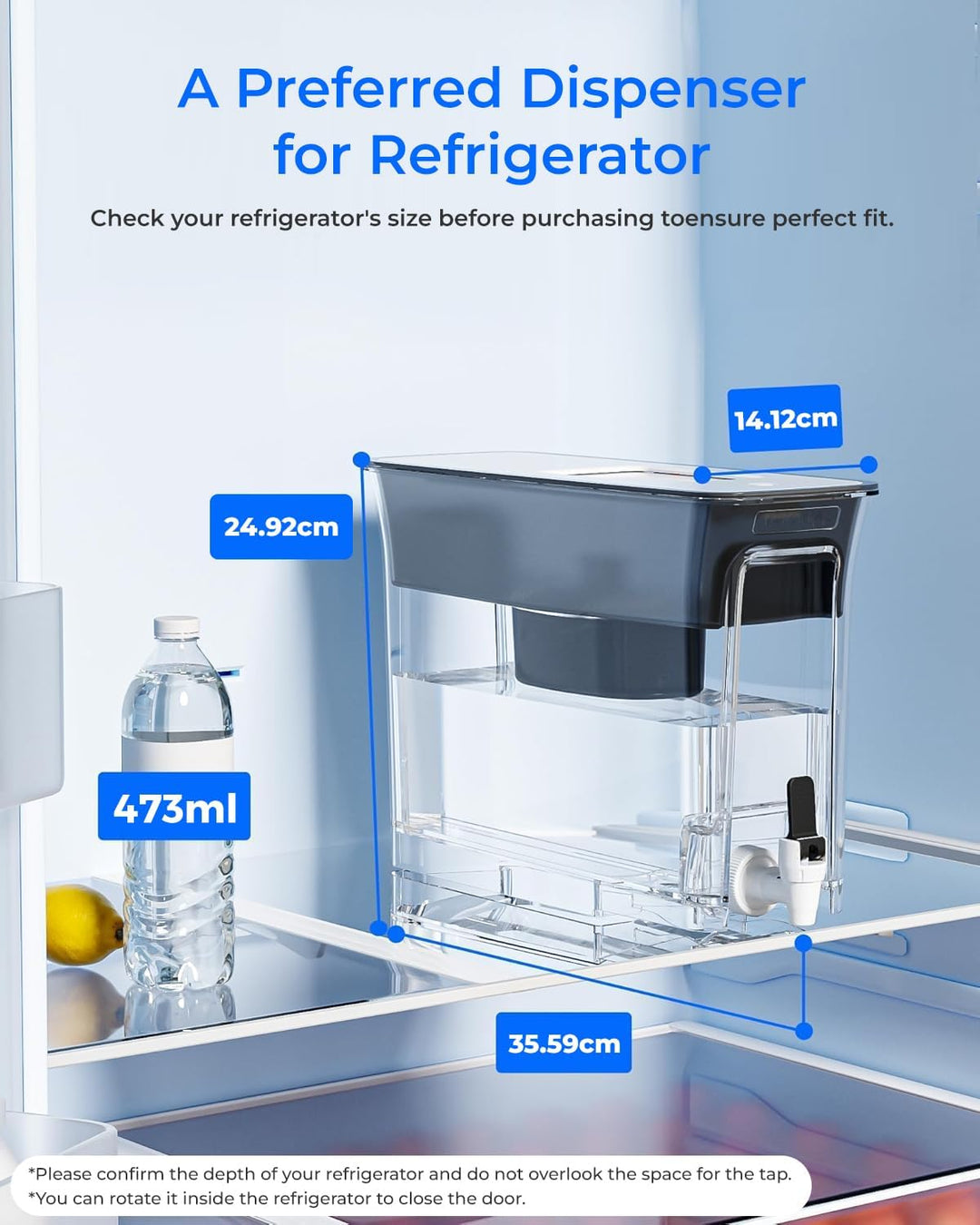 Waterdrop Wasserfilterspender für 18 Tassen, langlebig, mit 1 Filter, BPA-frei, Schwarz