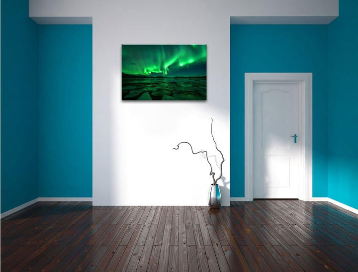 Polarlicht am Himmel, Format: 100x70 auf Leinwand, XXL riesige Bilder fertig gerahmt mit Keilrahmen,