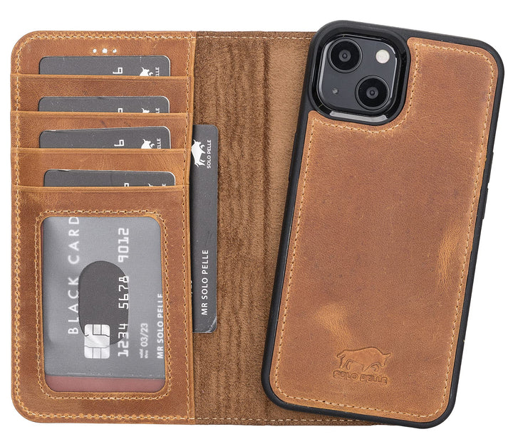 Solo Pelle Lederhülle kompatibel für iPhone 13 in 6.1 Zoll abnehmbare Hülle (2in1) inkl. Kartenfäche