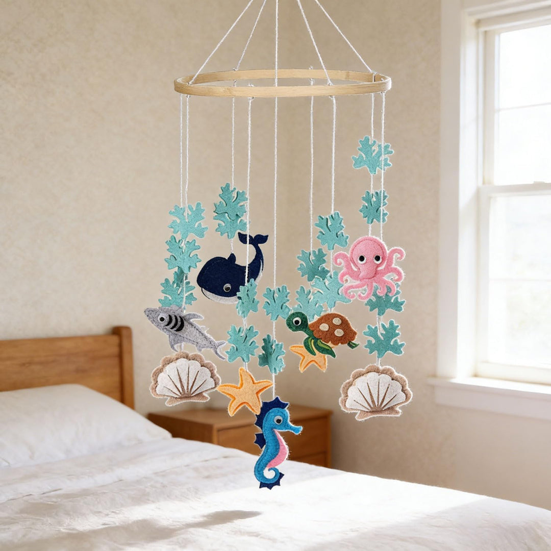 Mobile WaldtiereFilz,Filz Bettglocke,mobile Wickeltisch,Fenster Holz Halterung Meer, Meer