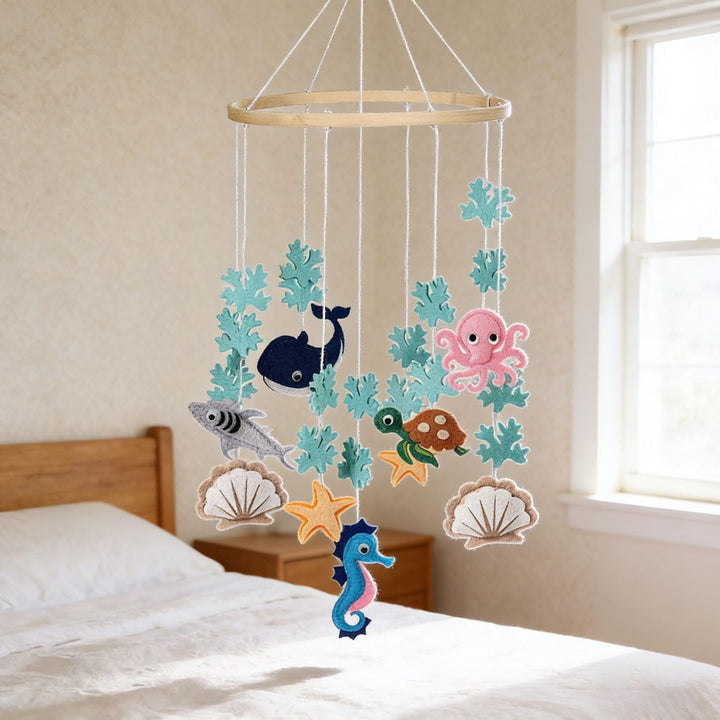 Mobile WaldtiereFilz,Filz Bettglocke,mobile Wickeltisch,Fenster Holz Halterung Meer, Meer