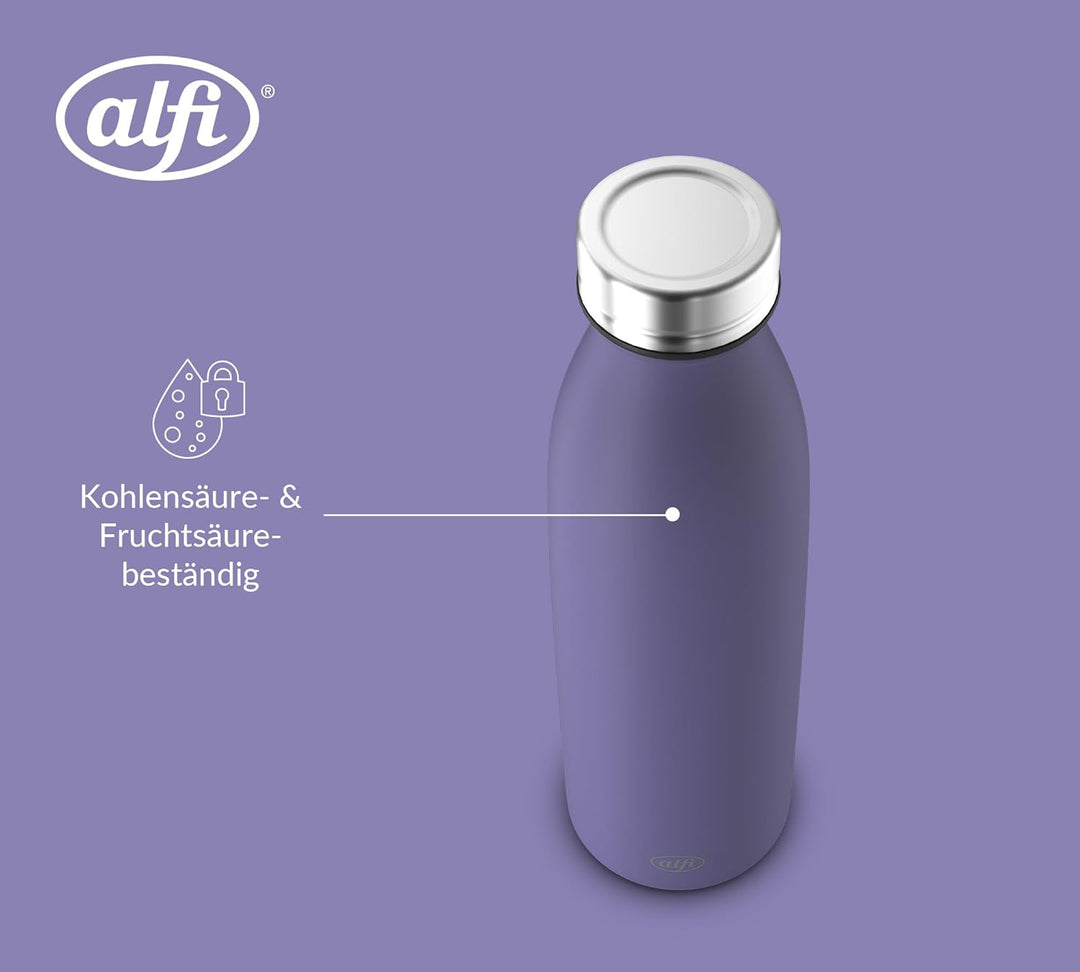 alfi PURE BOTTLE Isolierflasche 0,50 l, 24 h kalt, iris bloom mat | 12 h heiss, Kohlensäurefest, aus