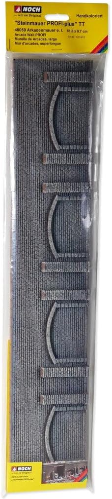 NOCH Arkadenmauer, extra Lange Mauer für TT Modellbau, 51,6 x 9,8 cm, ideal für Stadt- und Landgesta