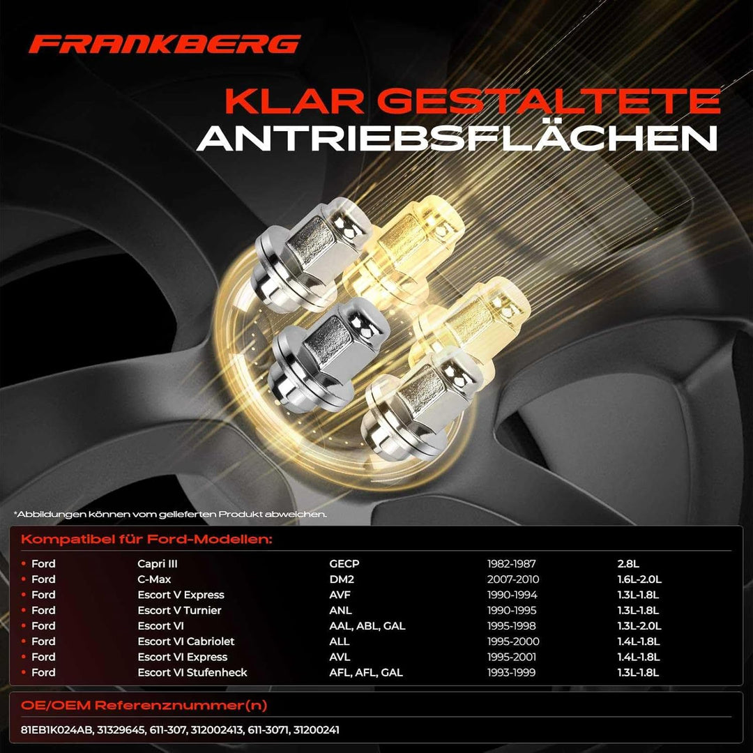 Frankberg 5x Radmutter Vorne Hinten Kompatibel mit C-Max Capri III Cougar Escort Fiesta Focus Fusion