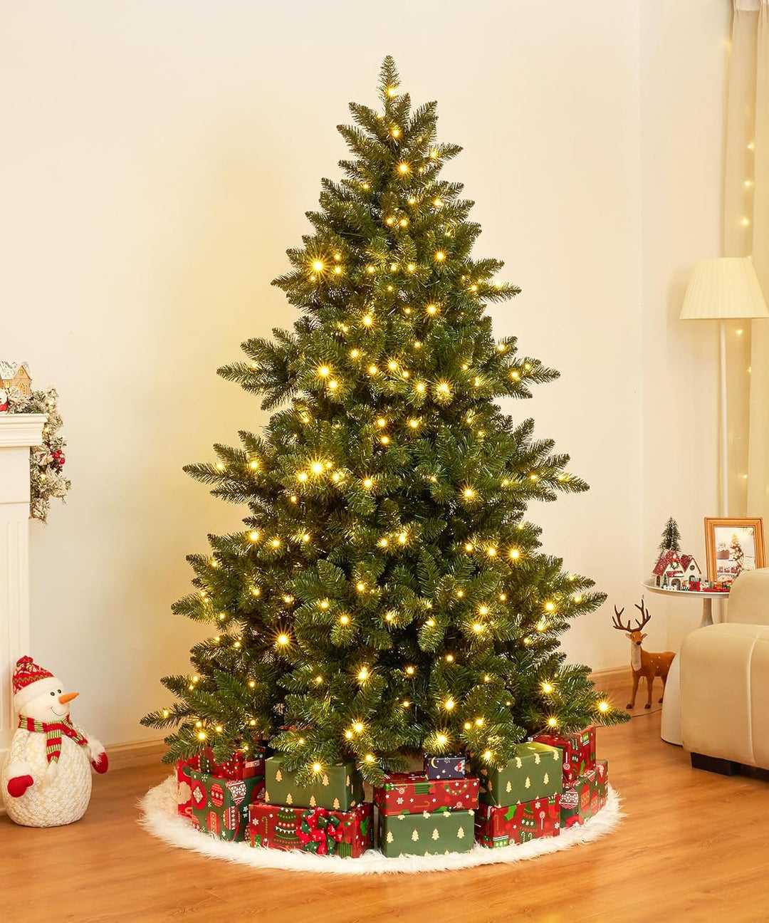 Yorbay Künstlicher Weihnachtsbaum mit Beleuchtung LED mit Holzständer für Weihnachten-Dekoration (15