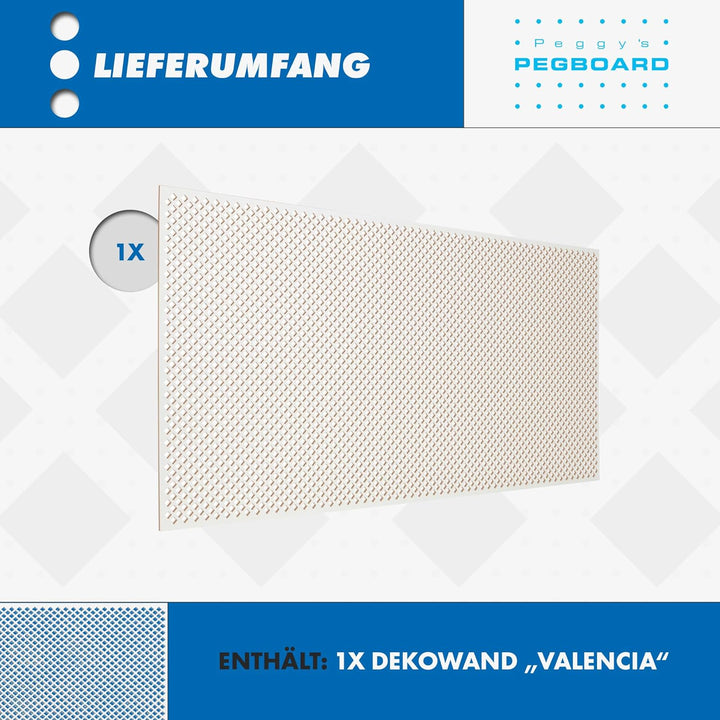 PEGBOARD - VALENCIA Lochwand 122 x 61 x 0,3 cm MDF Holzplatte weiss lackiert - Deutsches Produkt - H