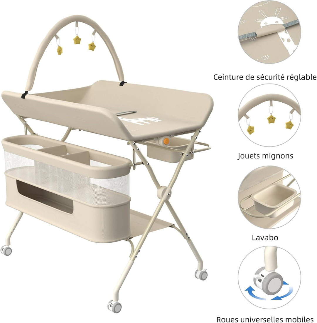 OHMG Baby Wickelkombi Mobiler Bade-Wickeltisch faltbar,klappbare Wickelkommode mobiler,Wickeltisch m