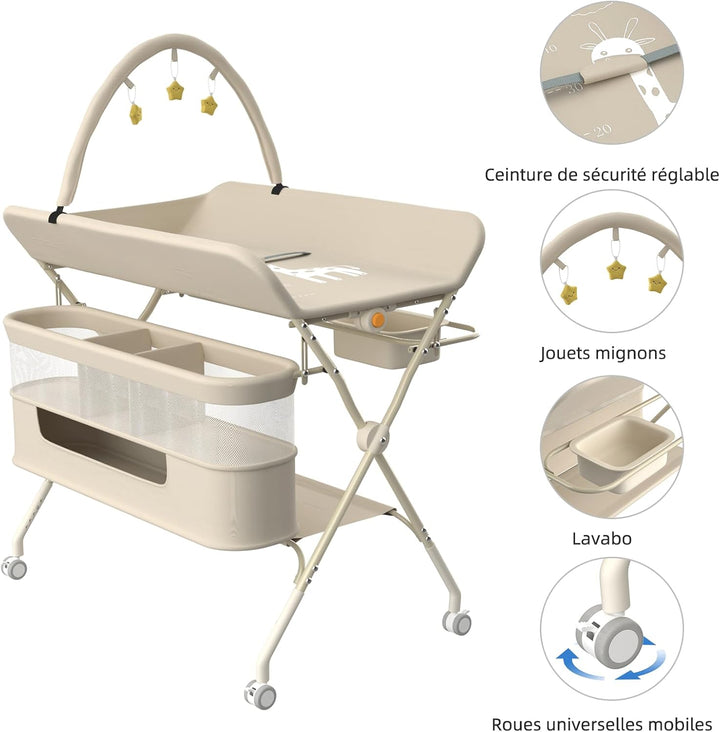 OHMG Baby Wickelkombi Mobiler Bade-Wickeltisch faltbar,klappbare Wickelkommode mobiler,Wickeltisch m
