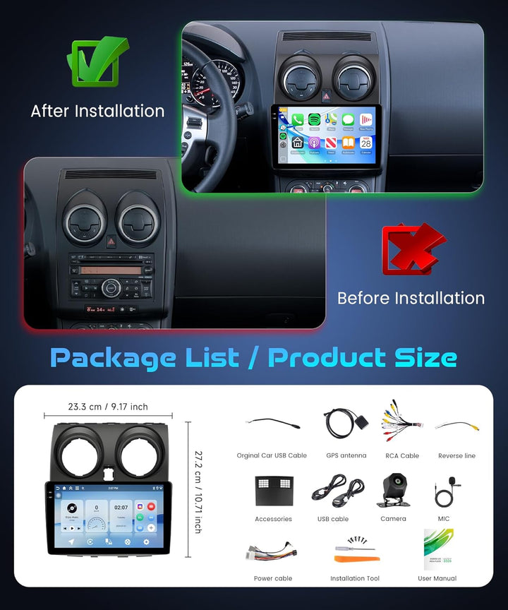 4G+128G Rimoody 9" Android Autoradio für Nissan Qashqai J10 2006-2016 Wireless Carplay Stereo Auto m