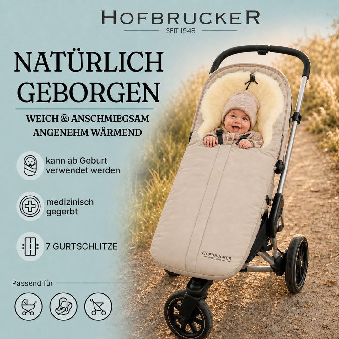 Hofbrucker Lammfell-Fusssack Eskimo für Babyschale, Kinderwagen, Buggy/Universeller Winterfusssack/F