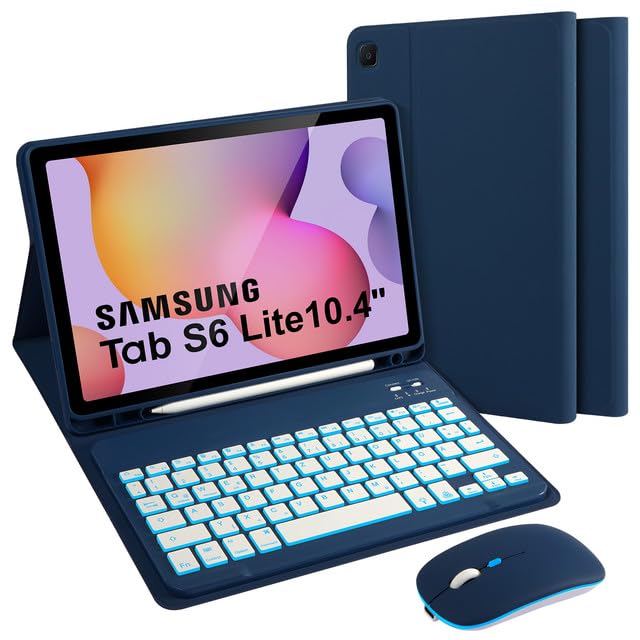 LAMA Tastaturhülle mit Maus für Samsung Galaxy Tab S6 Lite, Hülle mit Tastatur für Tab S6 Lite 10,4“