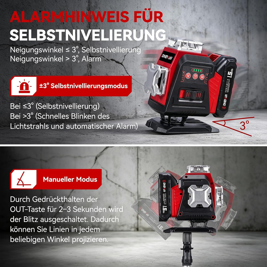ONEVAN 21V Kreuzlinienlaser mit Stativ, 4D 16 Kreuzlaser,Selbstnivellierend | 20 m Fernbedienung, ve