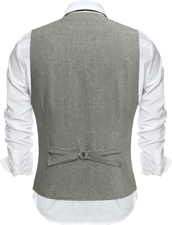 COOFANDY Weste Herren Anzug mit Taschen Anzugweste Gilet Casual Hochzeitsweste V-Ausschnitt Business