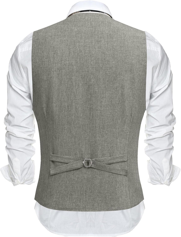 COOFANDY Weste Herren Anzug mit Taschen Anzugweste Gilet Casual Hochzeitsweste V-Ausschnitt Business