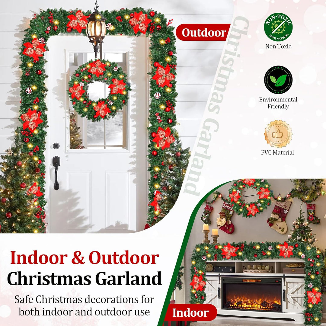 Timiyou Girlande Weihnachten 2.7m mit 30 LED-Lichtern Timer, Tannengirlande für Drinnen & Draussen,