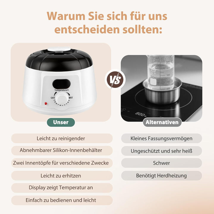 Elektrischer Wachsschmelzer, mit 2 Herausnehmbaren Innentöpfen Wachsschmelzofen - 100x Dochte, Docht