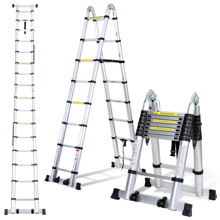 Randaco 5M (2.5+2.5) Teleskopleiter Klappleiter Aluminium, Ausziehbare Leiter, Rutschfester Aluleite