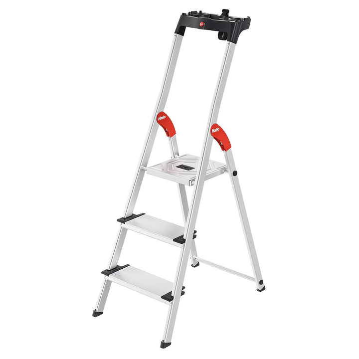 Hailo L80 ComfortLine Alu-Sicherheits-Stehleiter | 3 XXL-Stufen belastbar bis 150 kg | tiefe Standfl