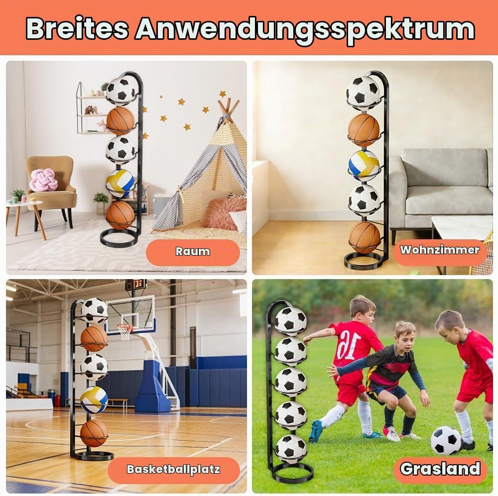 Balllagerregal, 5 Stufiger Ballständer Mehrschichtiges Integriertes Volleyball Fussballregal Abnehmb