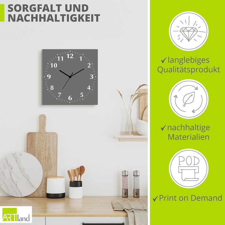 ARTLAND Wanddeko Wanduhr ohne Tickgeräusche Alu Quarzuhr 30x30 cm Quadratisch Lautlos 12 Ziffern Far