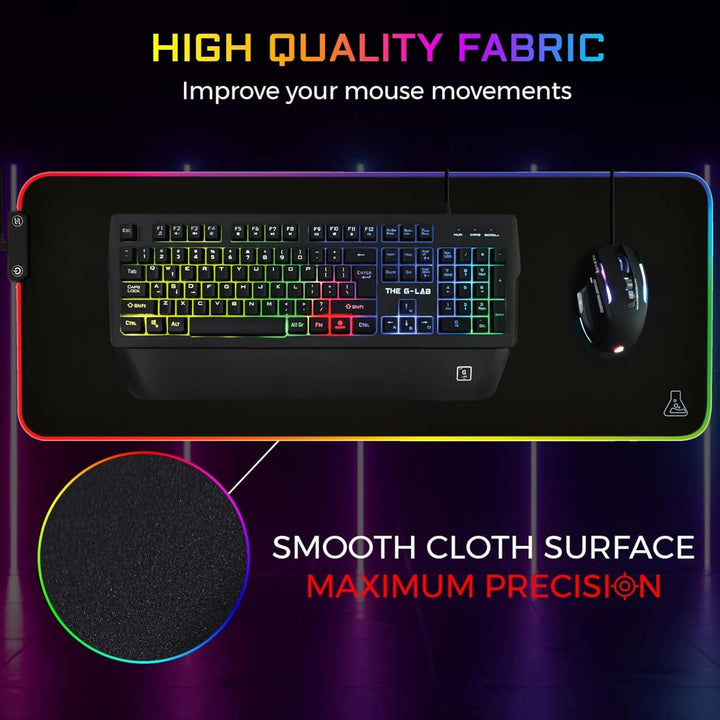 THE G-LAB Pad Rubidum – Gaming-Mauspad RGB – Gaming-Mauspad XXL – LED-Hintergrundbeleuchtung – Feuch