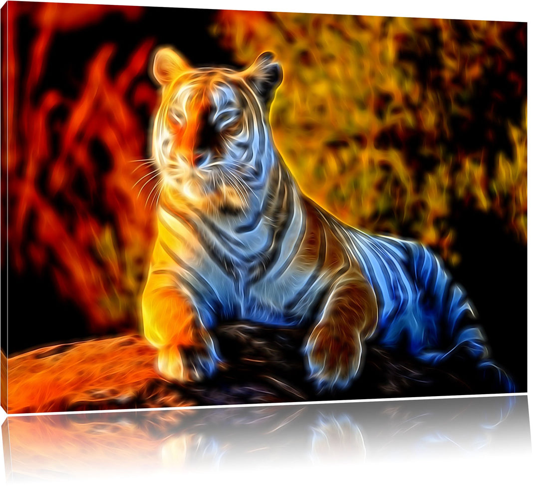 Stolzer Tiger Deluxe Format: 100x70 cm auf Leinwand, XXL riesige Bilder fertig gerahmt mit Keilrahme