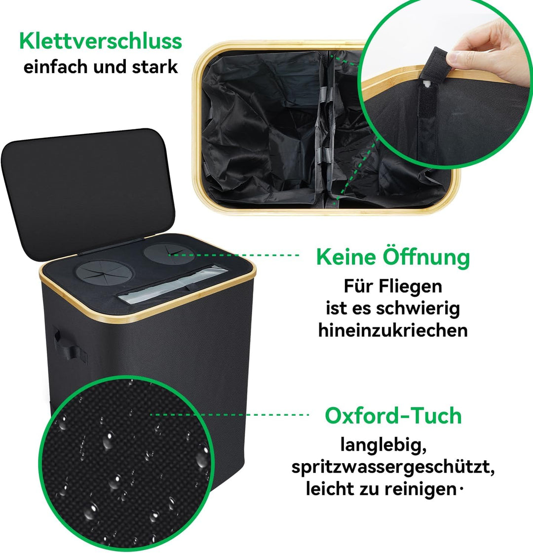 170L Pfandflaschen Sammelbehälter mit Deckel,2 Fächer,4 Flaschentaschen,Grosser Pfandbehälter,Flasch