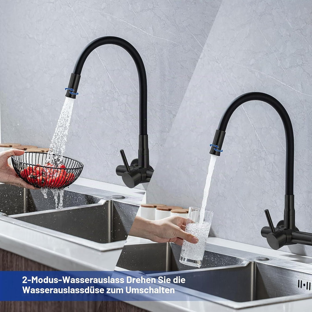 Wasserhahn Küche Wandmontage LakeBayMZC,304 Edelstahl Wandarmatur Küche mit 2 Wasserstrahlarten, Küc