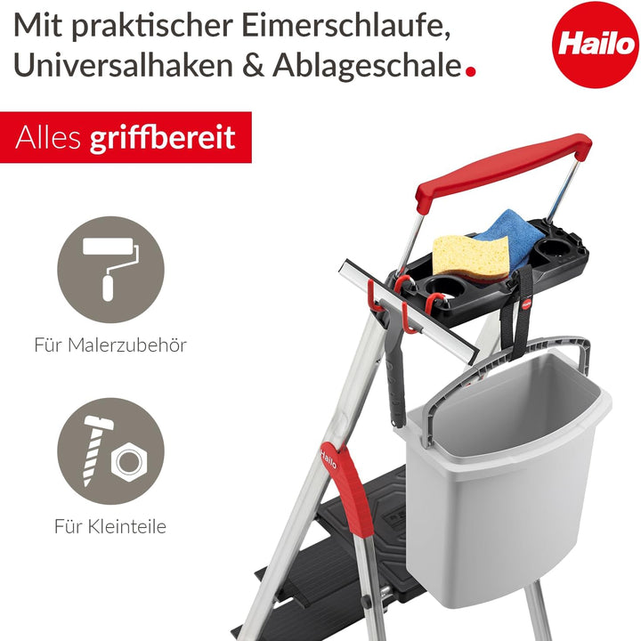 Hailo Stehleiter L100 Topline im Set mit TP1 Treppenpodest - klappbare Aluleiter mit 4 XXL-Sicherhei