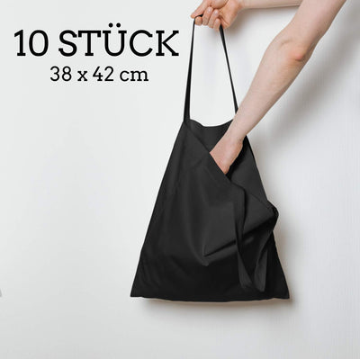Baumwolltasche 38x42 cm 10 Stück unbedruckt, lange Henkel Stofftasche Tragetasche, Beutel, Baumwollb