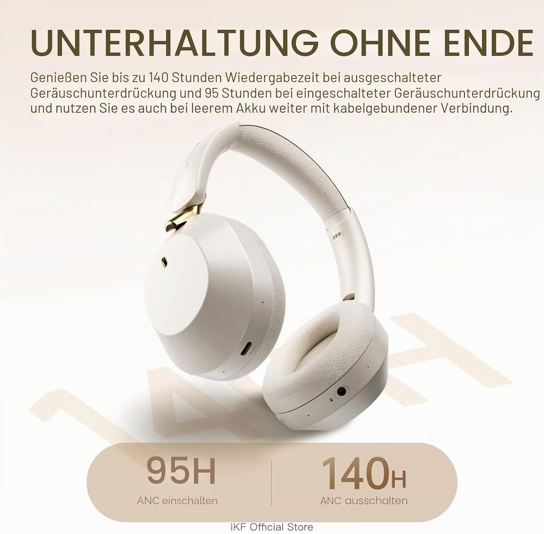 iKF Solo Pro Adaptive Noise Cancelling Kopfhörer, Wireless Over Ear Bluetooth mit Kopfverfolgung, Hi