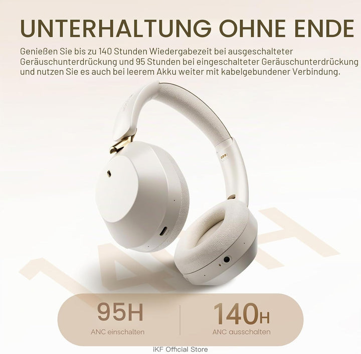 iKF Solo Pro Adaptive Noise Cancelling Kopfhörer, Wireless Over Ear Bluetooth mit Kopfverfolgung, Hi