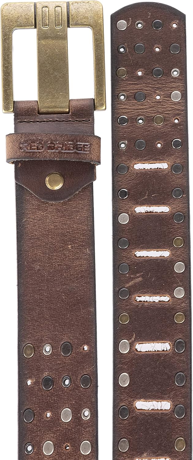 Red Bridge Herren Gürtel Ledergürtel Breiter Nietengürtel Cowboy Western Nieten RB9101 90 Braun
