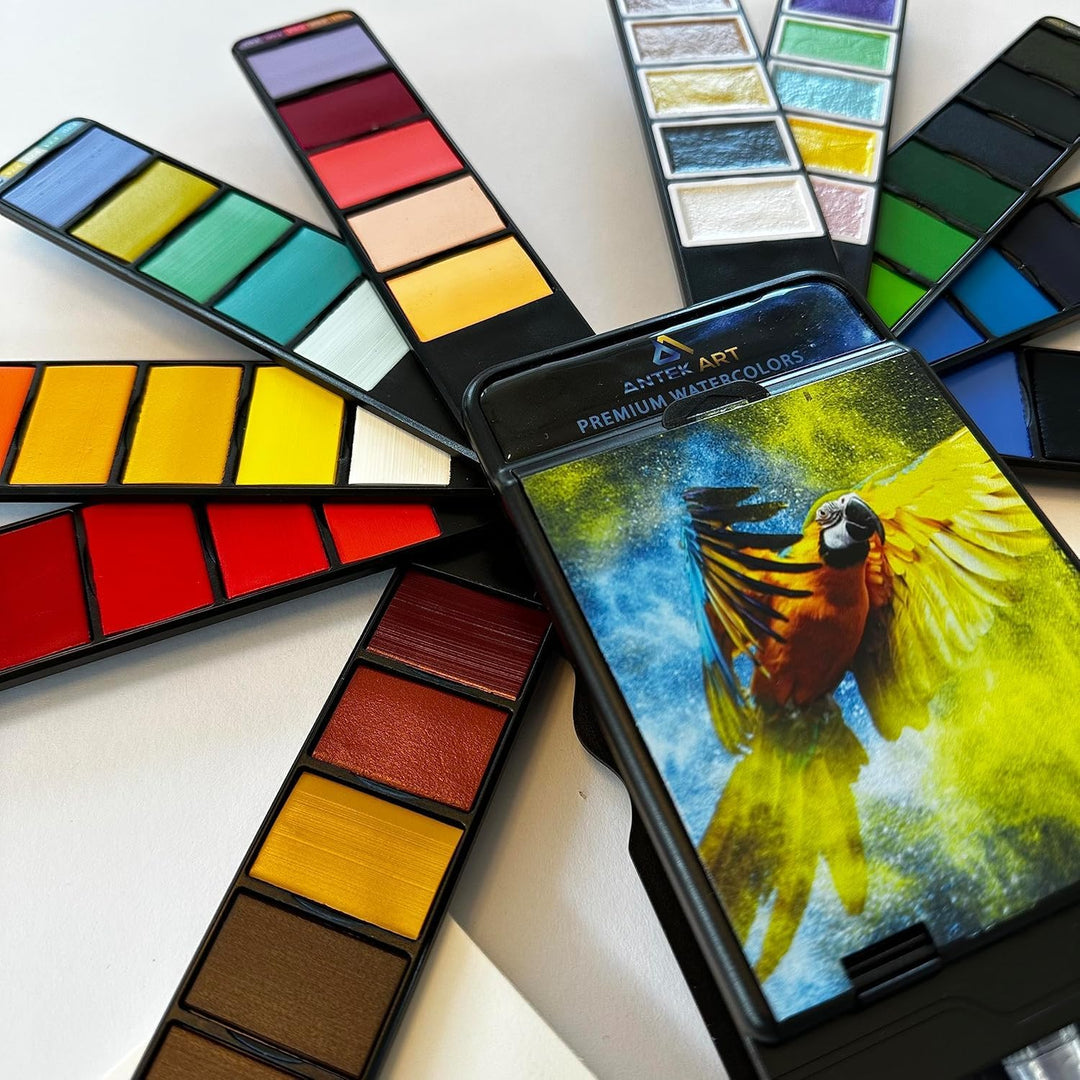 ANTEK ART Aquarellfarben Set Premium (inkl. Metallische Glitzer Aquarell Farben), in Einem Tragbaren