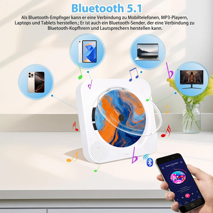 Liphier Tragbarer Bluetooth-Musik-CD-Player – Desktop-Multifunktionaler Kpop-CD-Player mit HiFi-Soun
