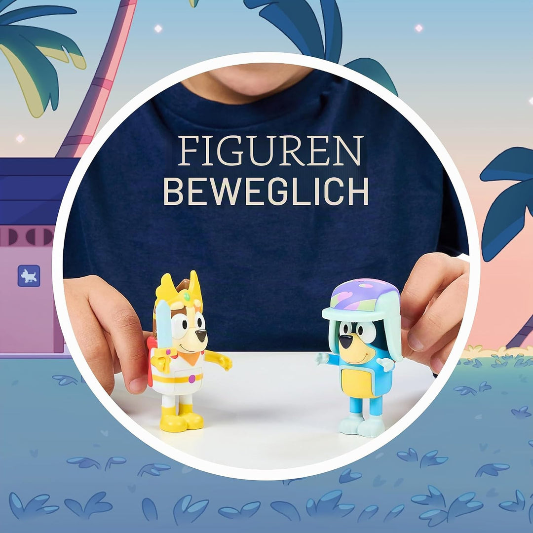 Bluey Packung mit 2 Figuren, bewegliche Figuren, Freunde, bereit für Abenteuer, Puppen der Kinderser