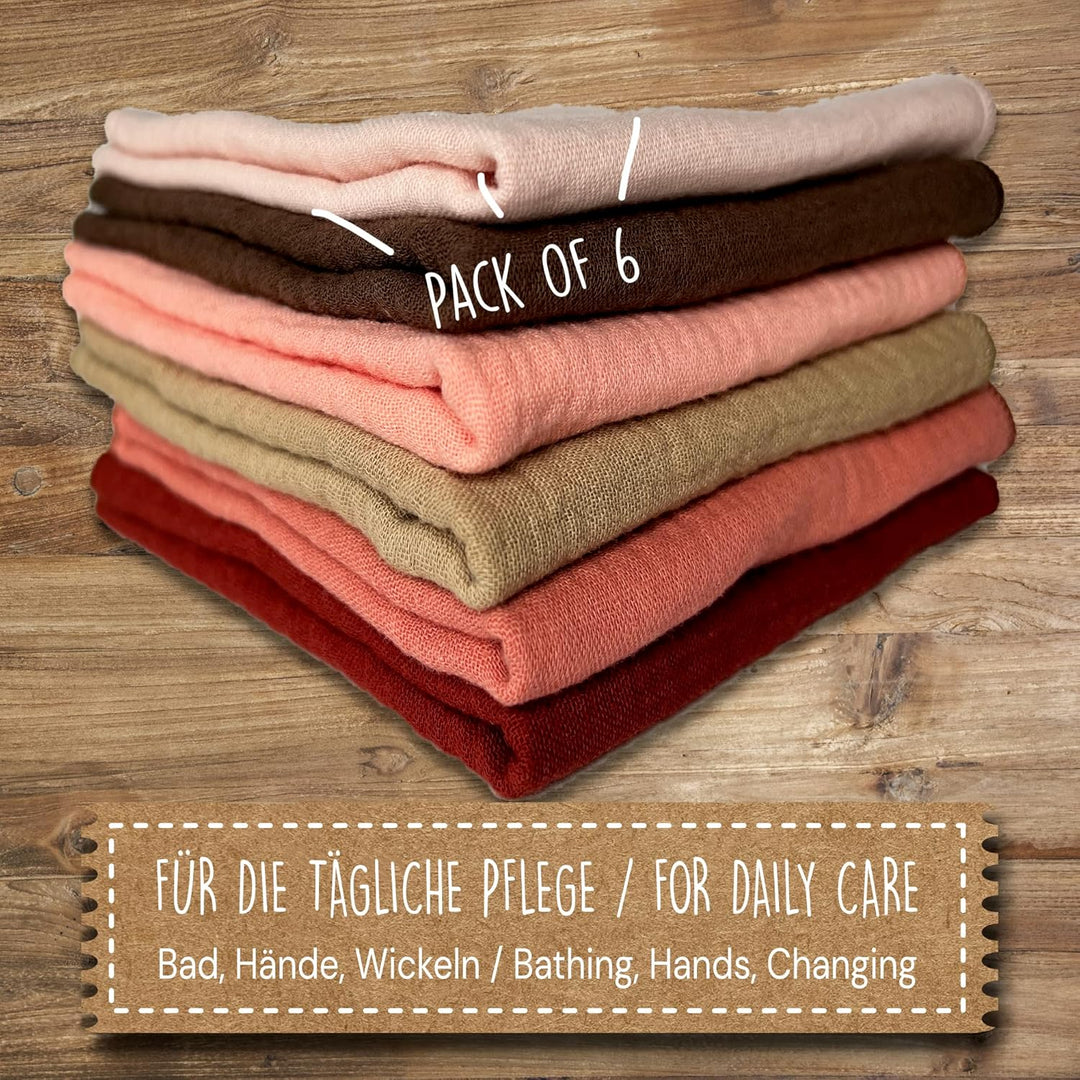 6er Set Baby Spucktücher Musselin aus Bio-Baumwolle GOTS 25x25cm - Mini Babywaschlappen für Mädchen