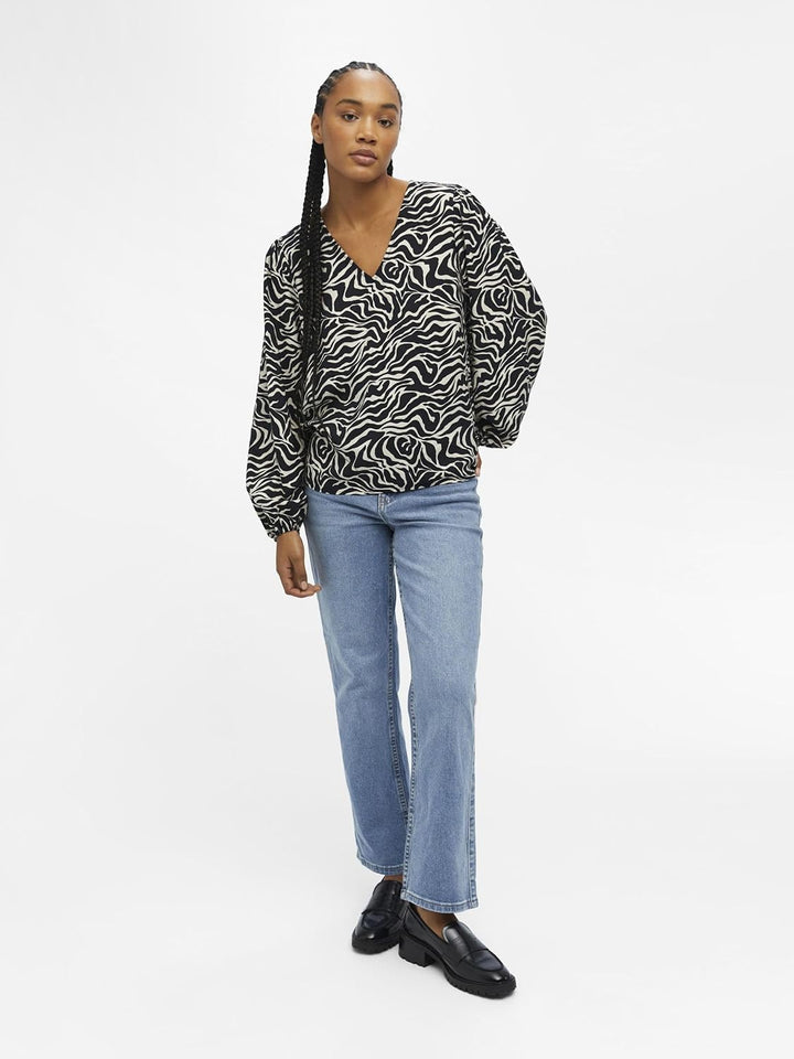 Object Damen Objleonora L/S V-Neck Top Noos Bluse, 36 Schwarz