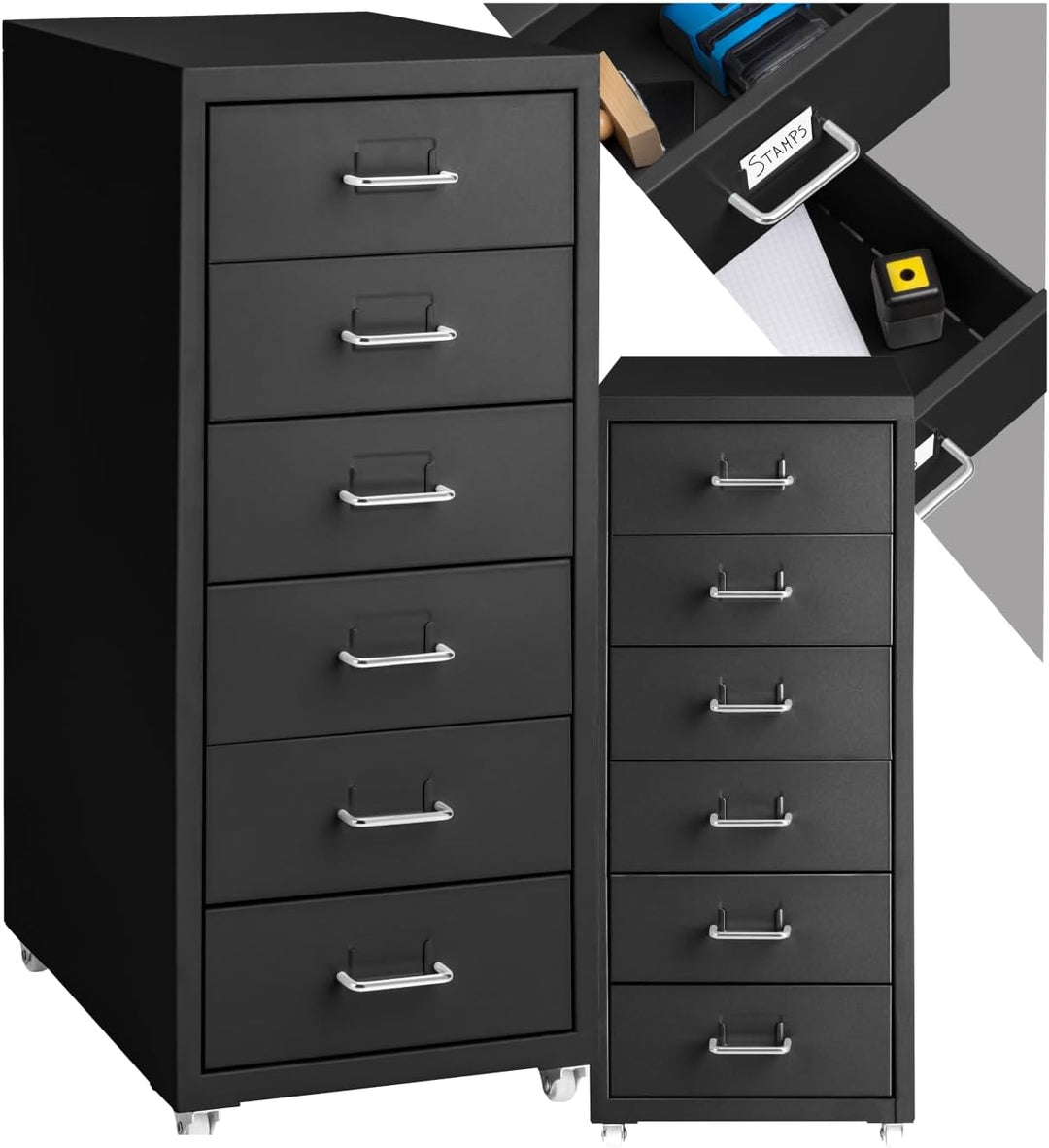 tectake® Metall Rollcontainer, Büromöbel für Schreibtisch, Büro Organizer mit 6 Schubladen, Schublad