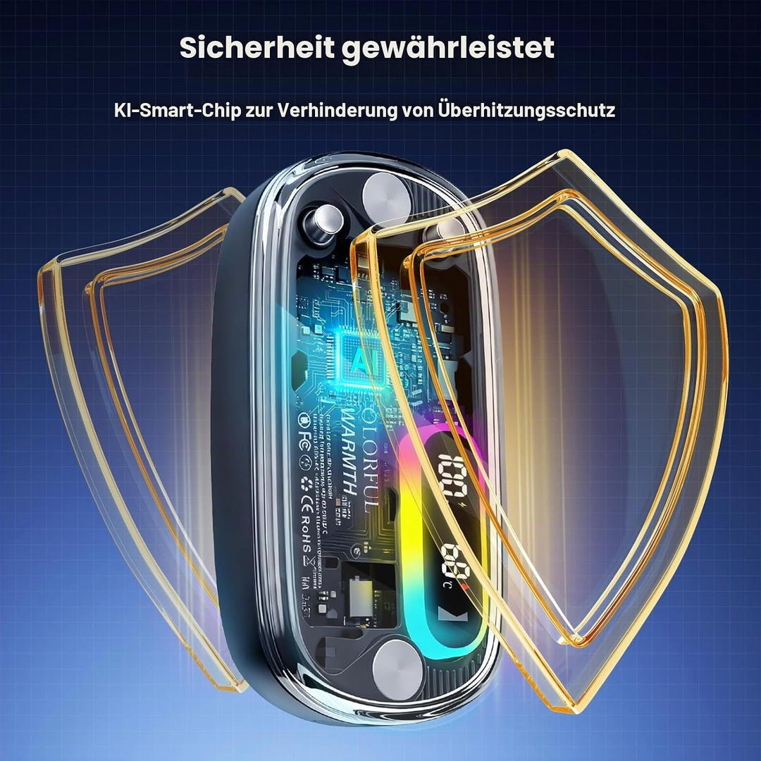 Handwärmer Elektrisch 2 Pack, Taschenwärmer Wiederverwendbar Magnetische Hand Warmers mit RGB-Beleuc