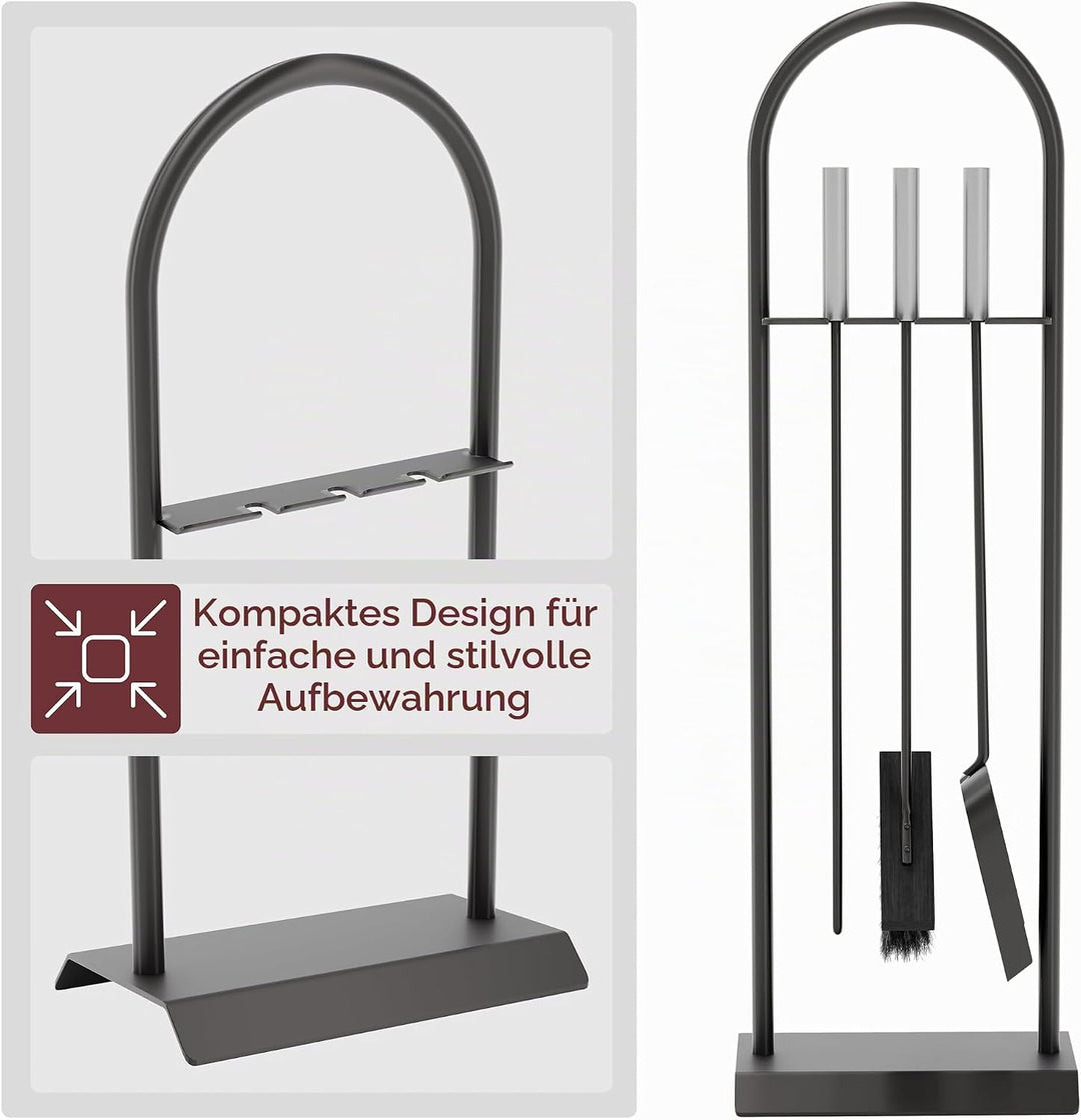 Fire Vida Arc Kaminbesteck-Set, Metall, chromfarben/Scharz, 4-teilig