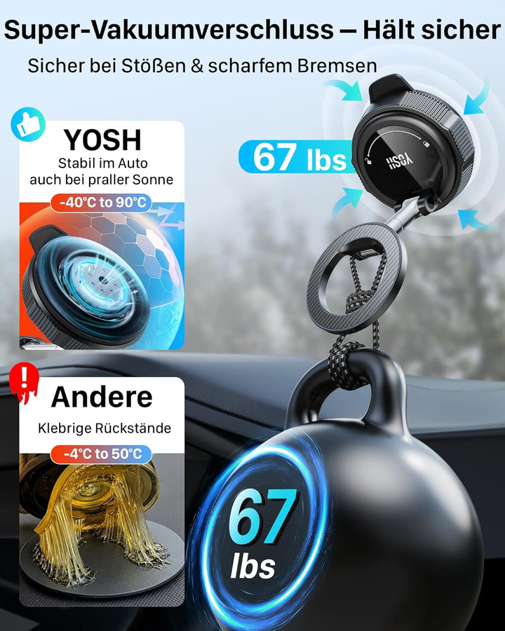 YOSH für MagSafe Autohalterung, Vakuum Handyhalterung Auto Magnet [Starker Vakuum-Saugnapf &amp; 22·N56