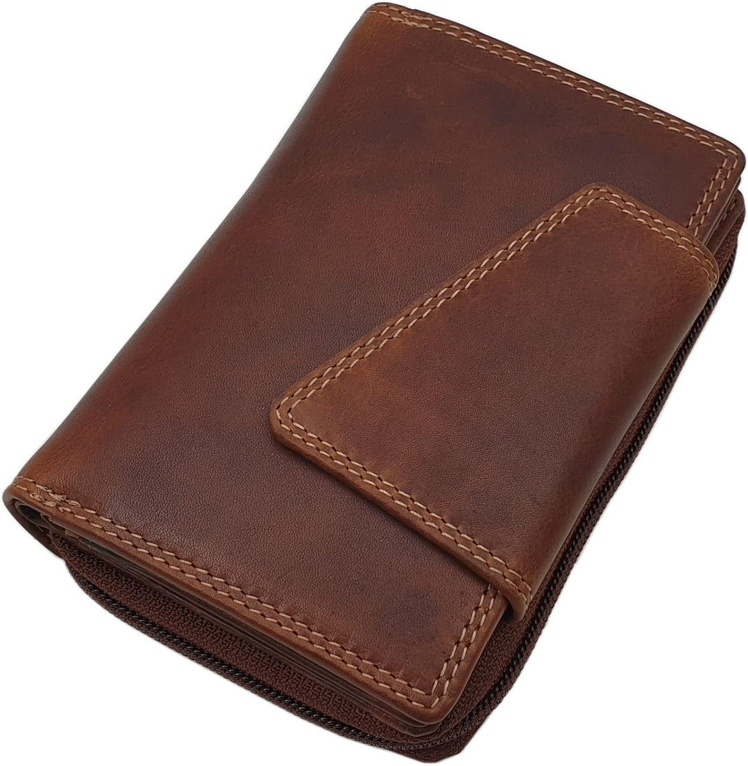 Echt Rindleder Damen Geldbörse/Geldbeutel/Portemonnaie/Geldtasche/Portmonee in Hochformat mit Schmet