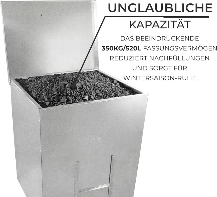 Kohleeimer Kohlebunker Kohlebehälter 350kg 520L Verzinkter Stahl Erhöhter Sockel Verstärkungsstange
