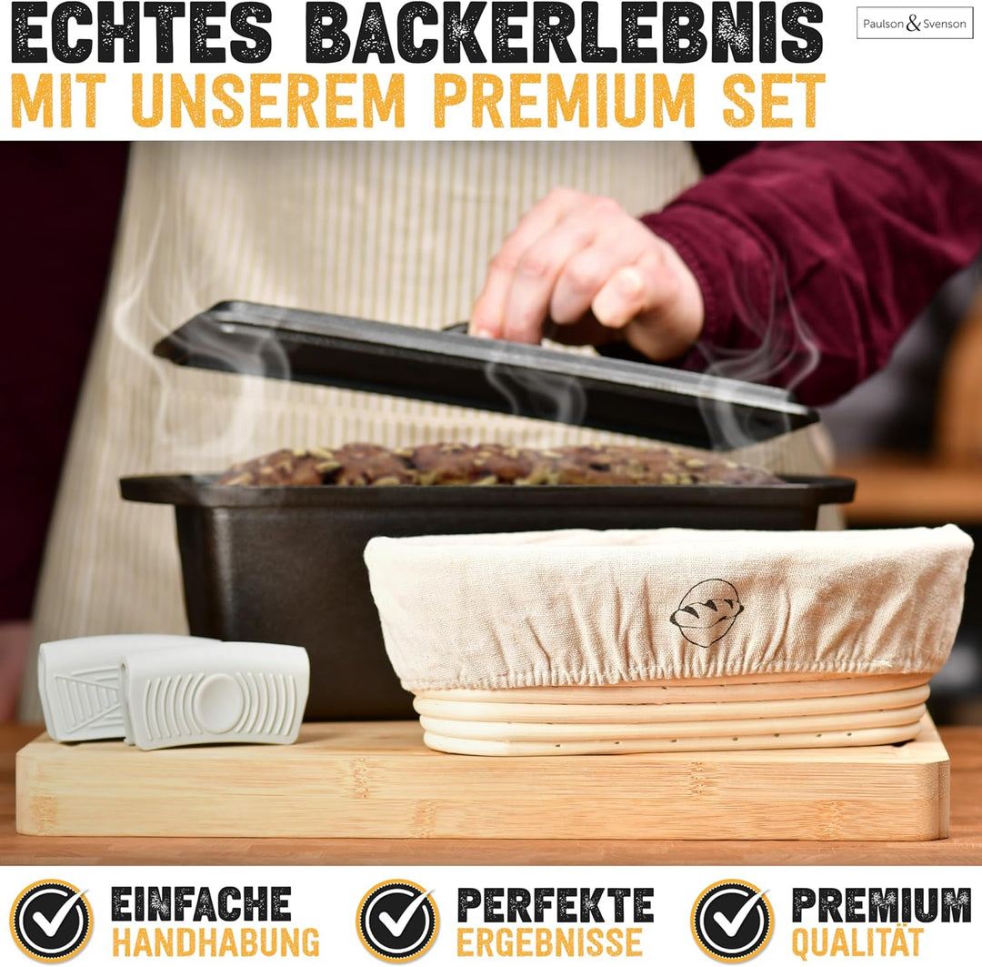 Paulson & Svenson® Brotbackform mit Deckel inkl. Gärkorb & Silikongriffe - Hochwertig eingebrannte B