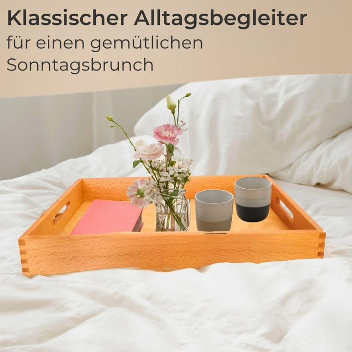 Massives Küchentablett Buche geölt Made in EU- gross 50x35,5 cm, Serviertablett mit Griffen extra ho