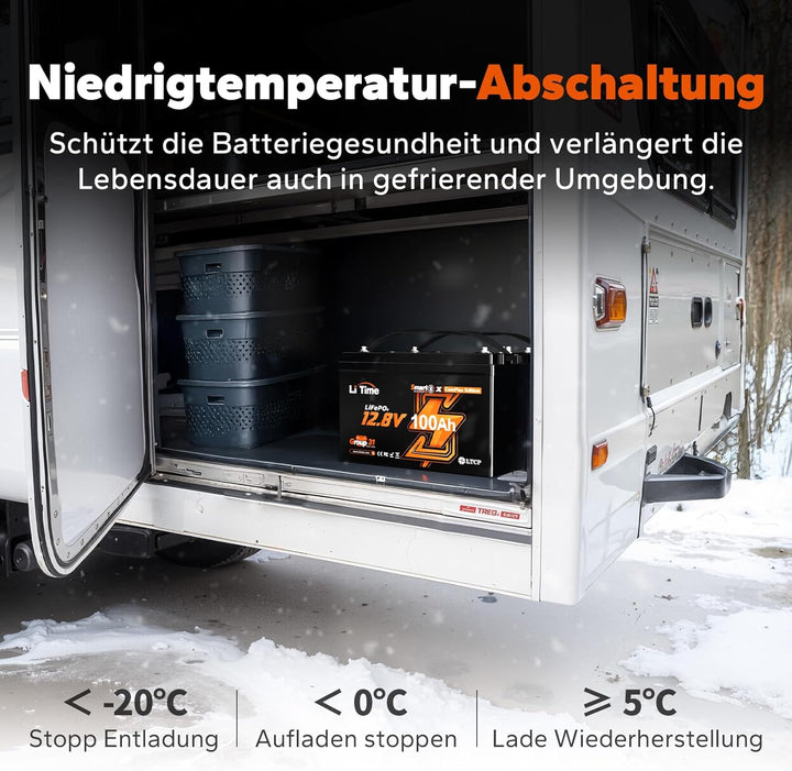 LiTime LiFePO4 12V 100Ah Lithium Batterie Bluetooth mit Victron System, CAN/RS485 Kommunikation, 100