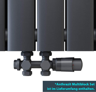 ELEGANT Design Heizkörper Horizontal mit Anthrazit Multiblock 630x616mm Doppellagig Anthrazit Badezi