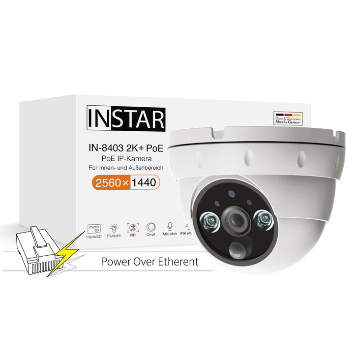 INSTAR IN-8403 2K+ PoE Weiss - LAN/PoE Überwachungskamera mit KI (AI) - IP Kamera - Power Over Ether
