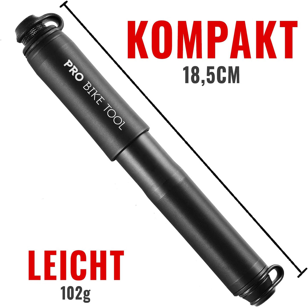 Pro Bike Tool Mini-Fahrradpumpe Classic-Edition, passend für Presta- und Schrader-Ventile, Hochdruck